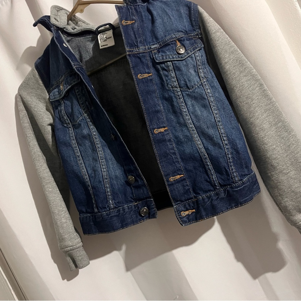 H&M Blue Denim Jacket with Gray Sleeves